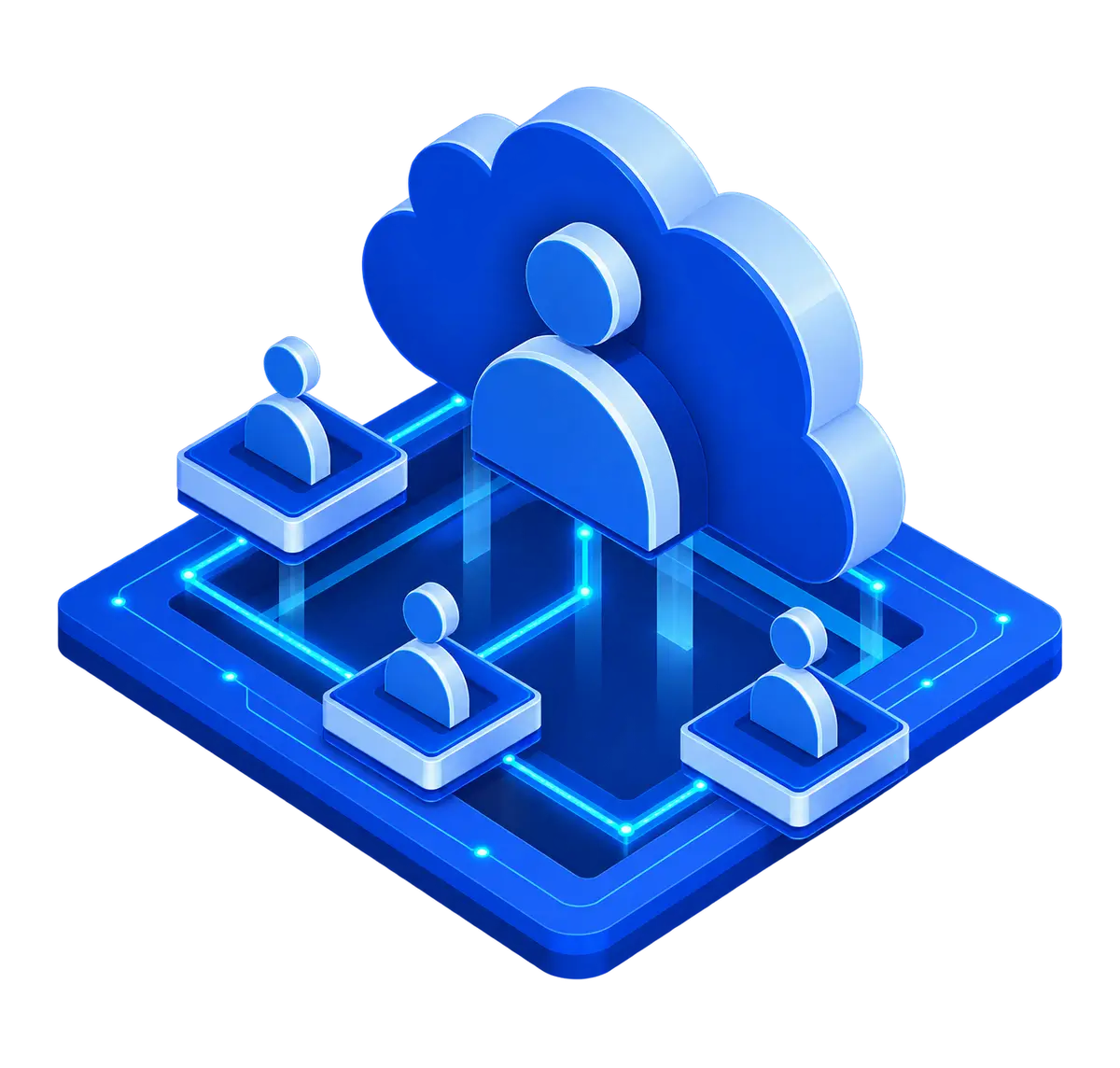 Atlantic.Net Teams collaboration cloud connecting one account owner with three team members