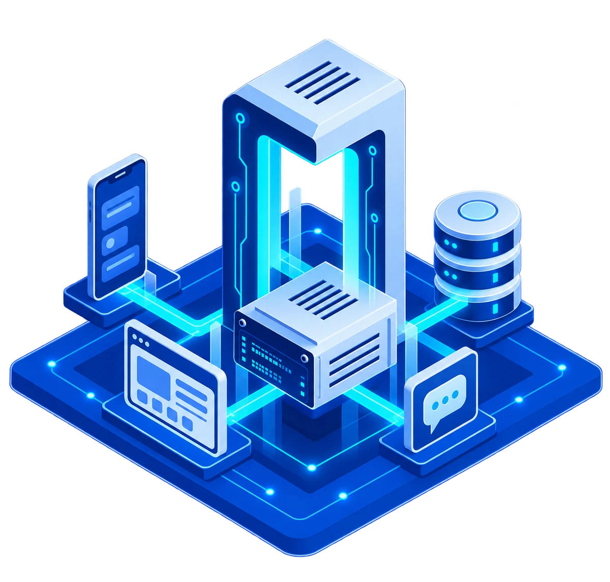 Isometric OpenClaw Gateway connecting a persistent server to approved messaging channels and user devices