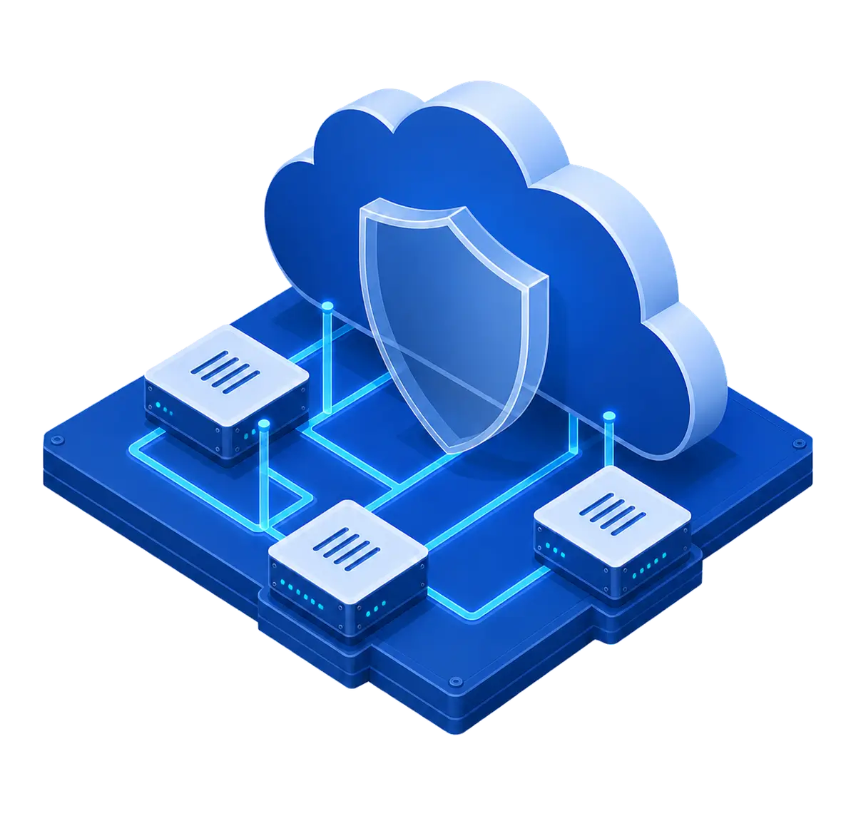 Three isolated Cloud VPS instances connected to a cloud control plane