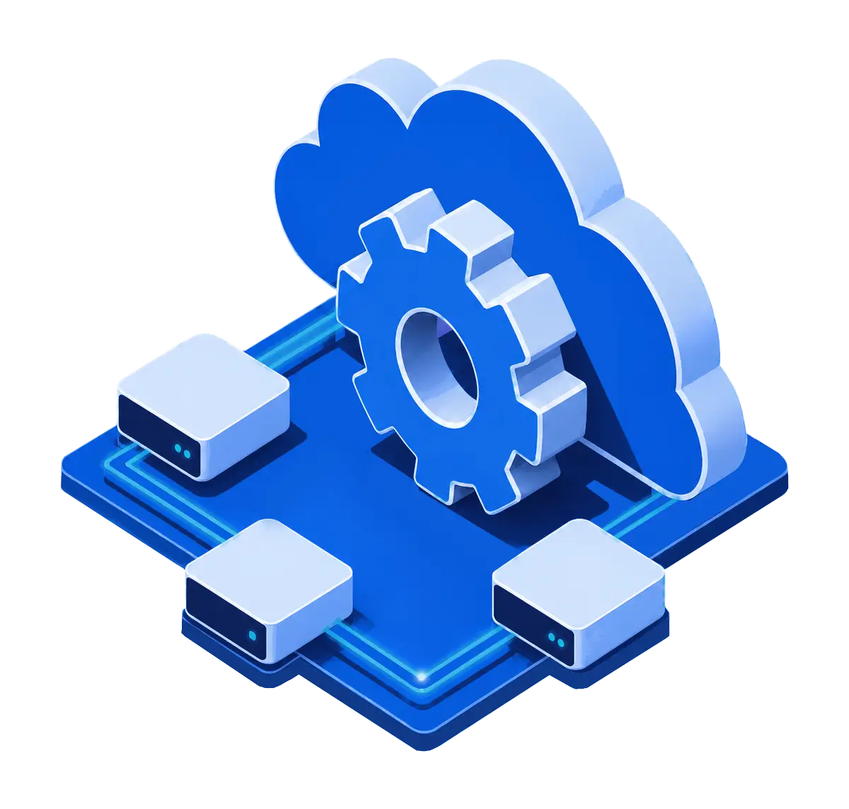 Managed private cloud with one operating gear and three connected compute nodes