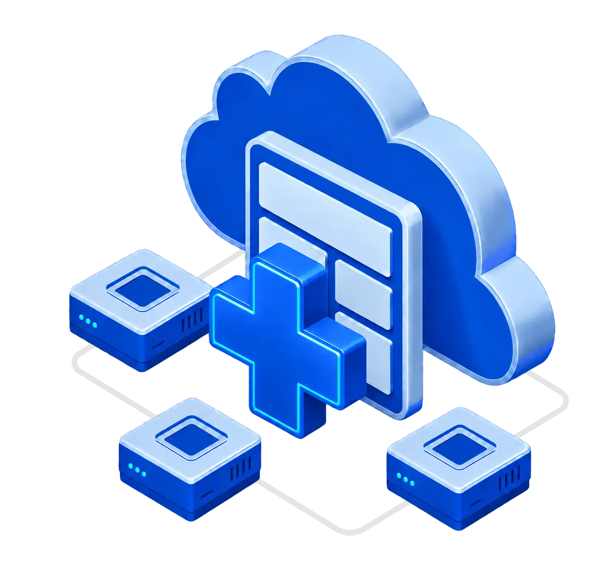 Hosted WordPress application panel connected to three infrastructure nodes
