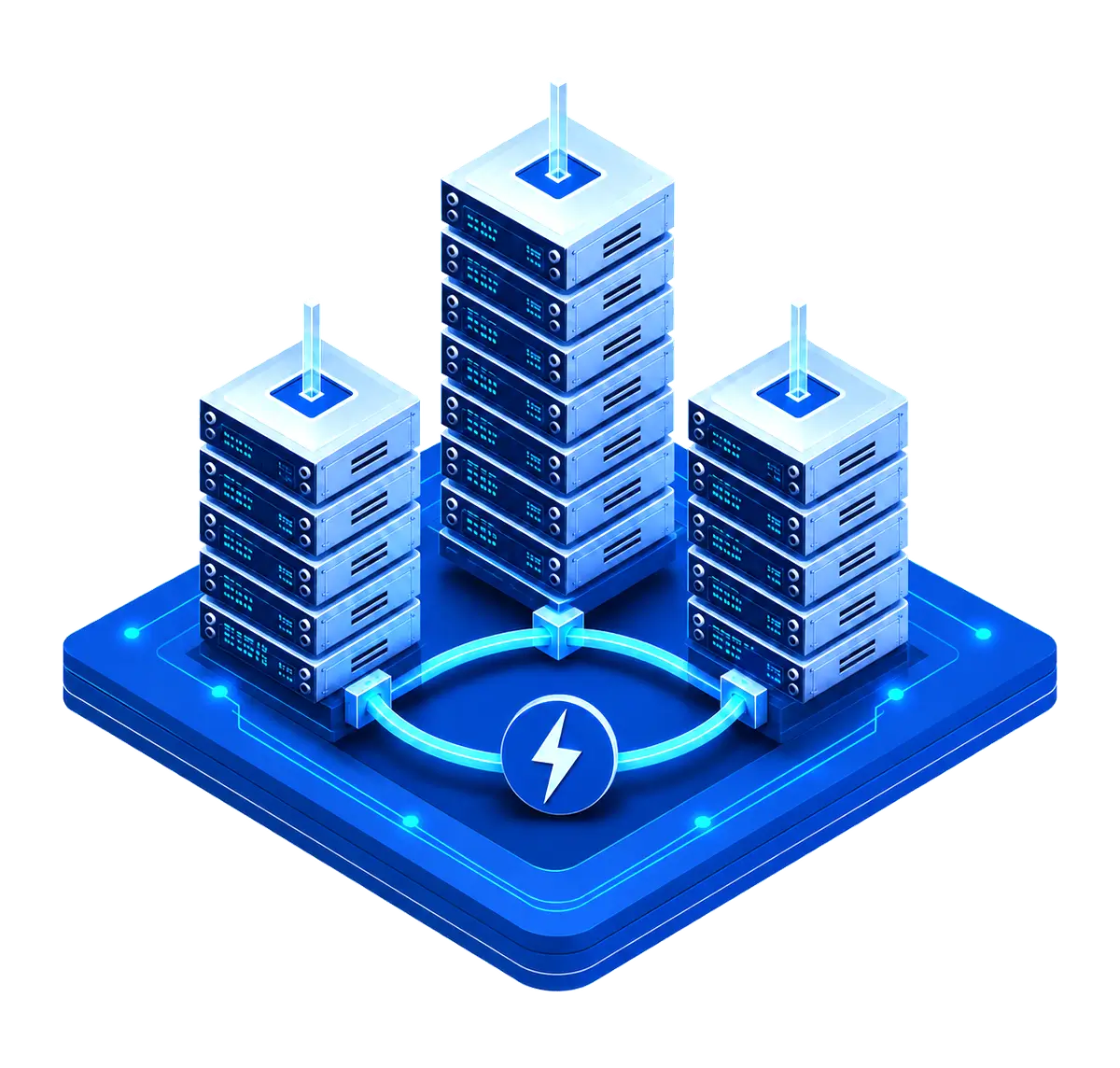 Three disaster recovery server sites connected by a closed failover circuit