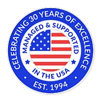 Celebrating 30 Years of Excellence, Managed and Supported in the USA, Est. 1994