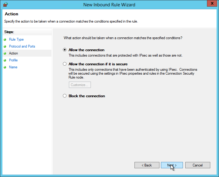 Select to Allow the connection and click Next