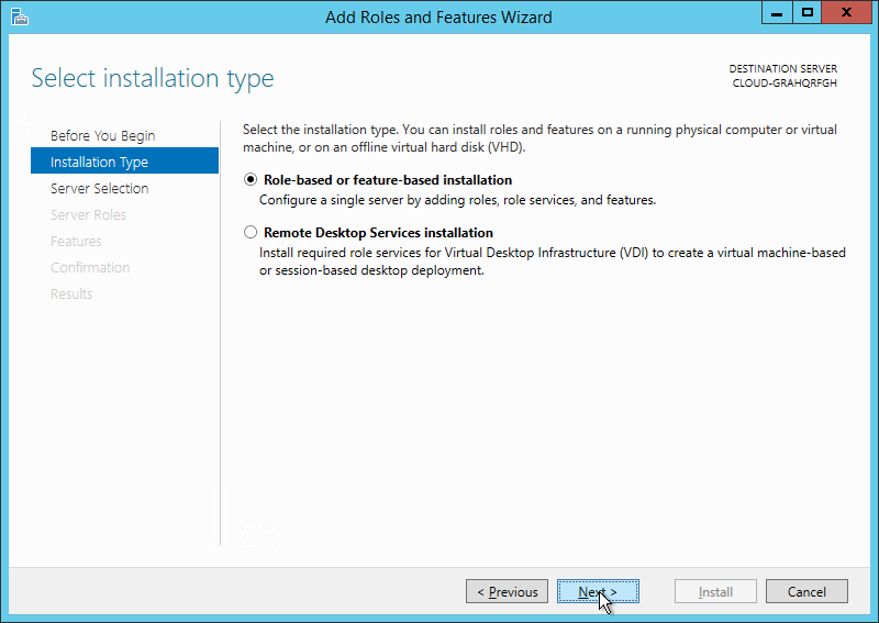 Select Role-based or features based installation