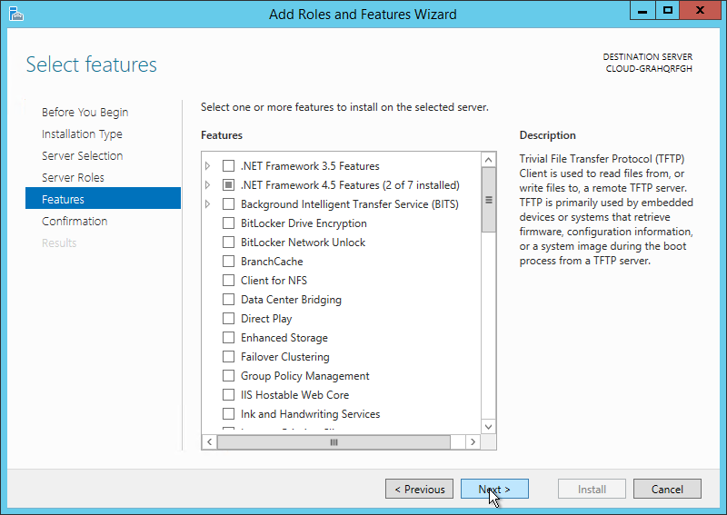 Select any additional features you want installed. Once done, click Next.