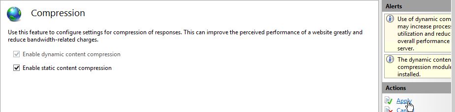 Place a checkmark next to Enable staic content compression