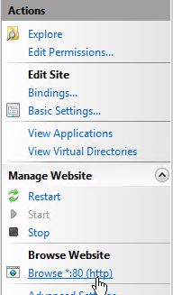 In the action pane of your website, select Browse *:80(http)