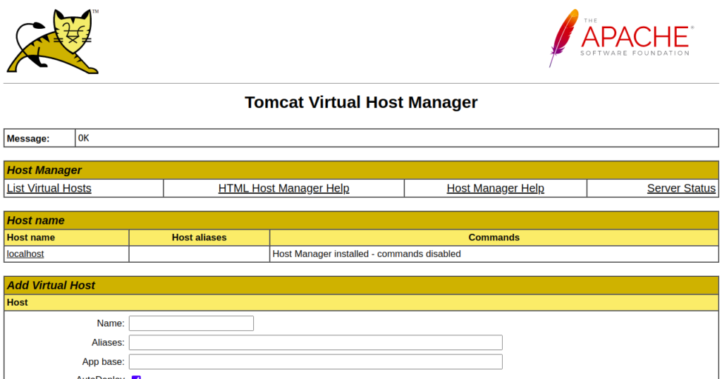 Tomcat Host Manager App