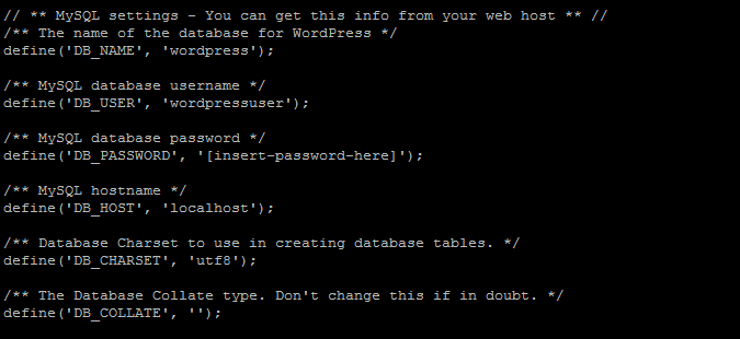 An image showing the styling for the WordPress db info
