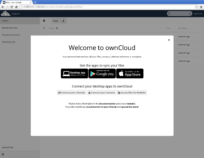 ownCloud popup window featuring client download links