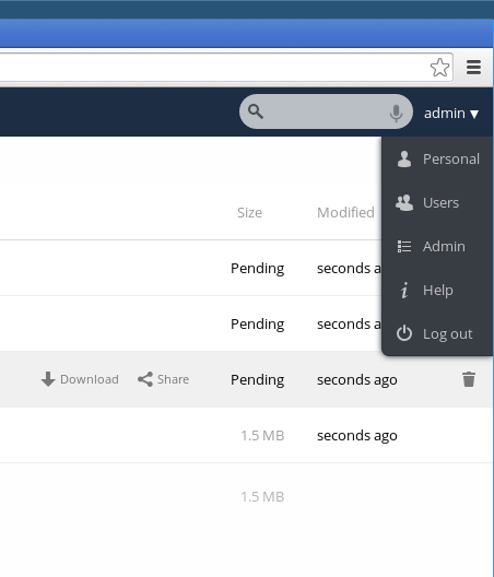 ownCloud menu to create or edit users
