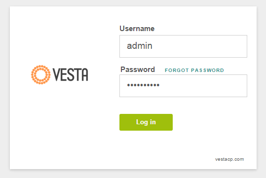 An example of the Vesta login page