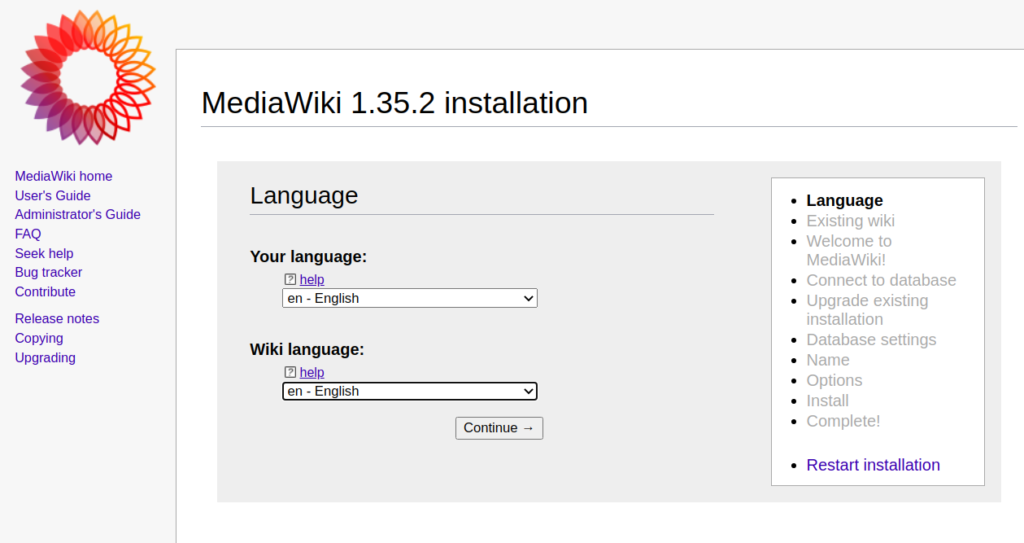 MediaWiki Language Selection Page