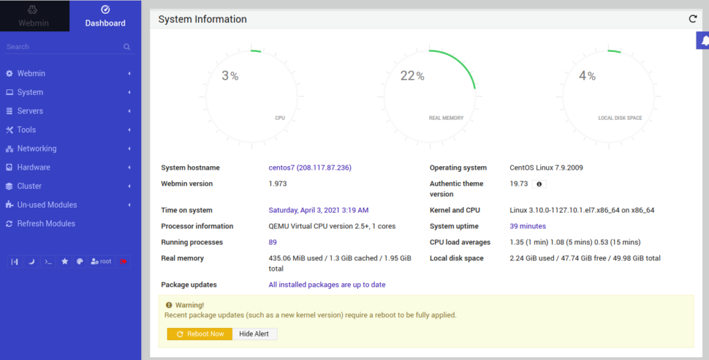 webmin dashboard