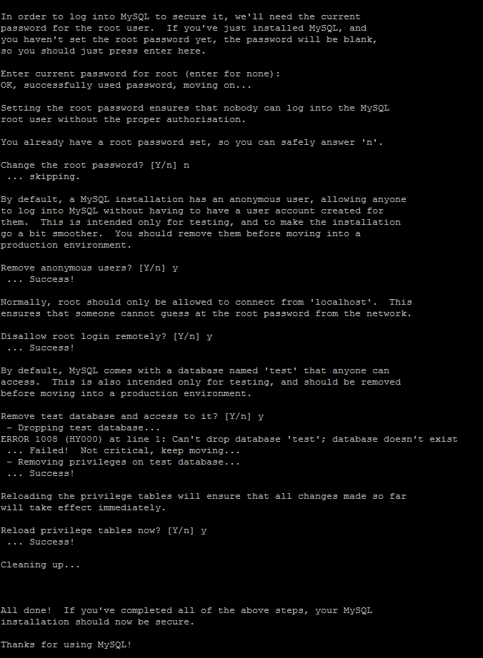 An example of the mysql_secure_install