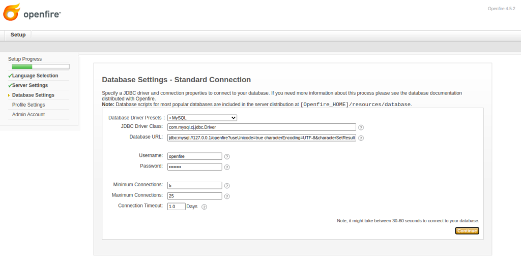 Openfire Database configuration