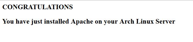 This is the test page created to verify the Apache install in Arch Linux.