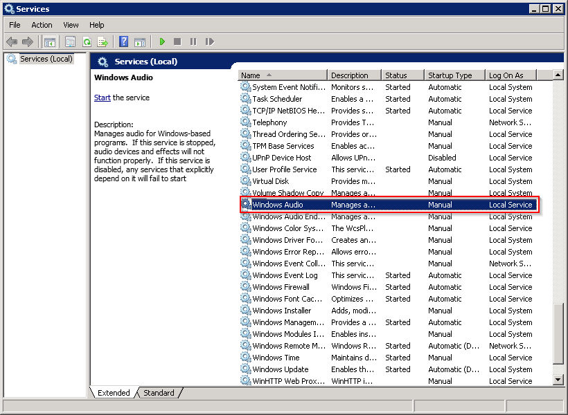 Select Windows Audio