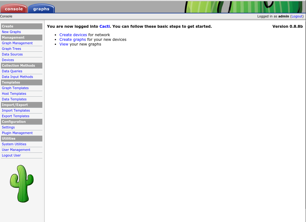 Cacti page upon first login