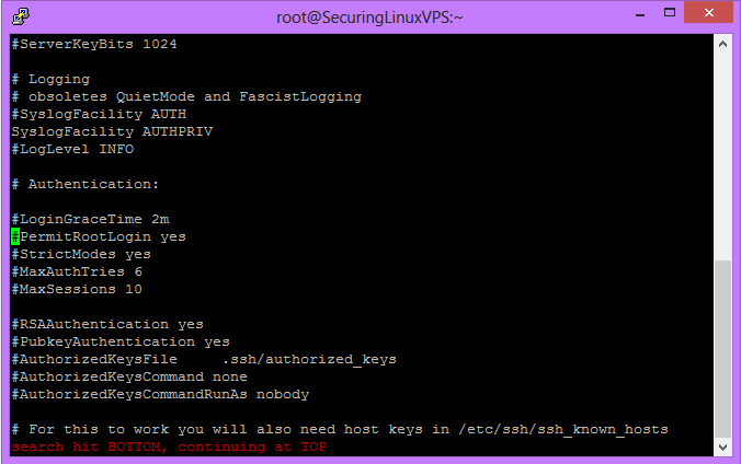 Comment out PermitRootLogin sshd_config