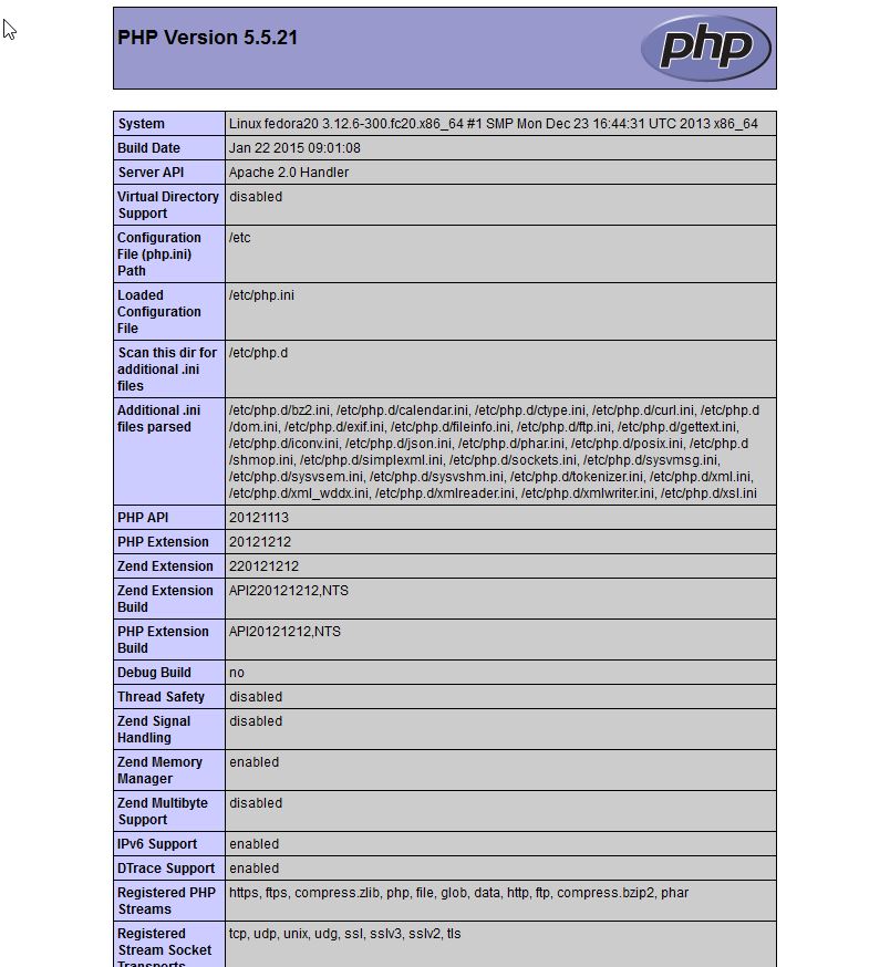 Sample info.php output.