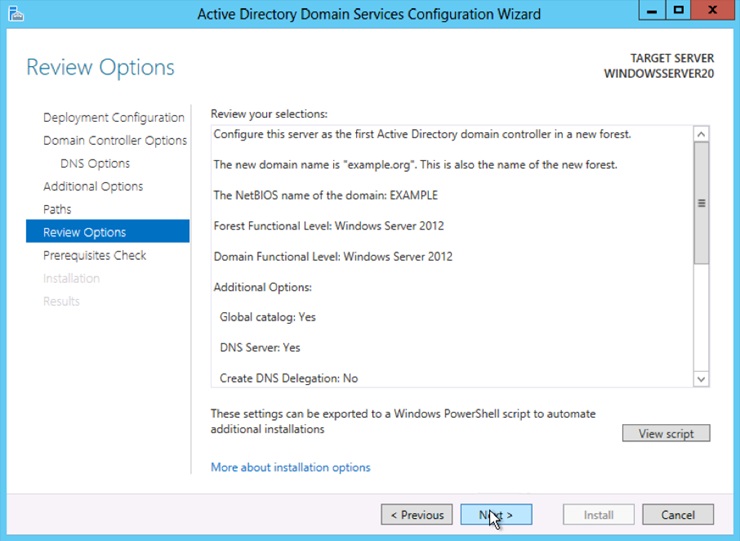 Review your configuration and select Next