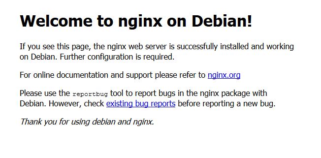 This is the default page after installing Nginx on a Debian 8 Server