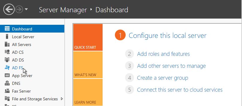 AD FS should now be visible via the Server Manager