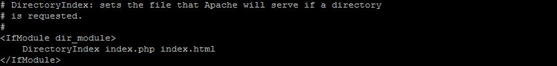 This is how the Apache file output after adding index.php to the configuration