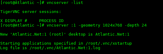 vncserver :1 -geometry 1024x768 -depth 24