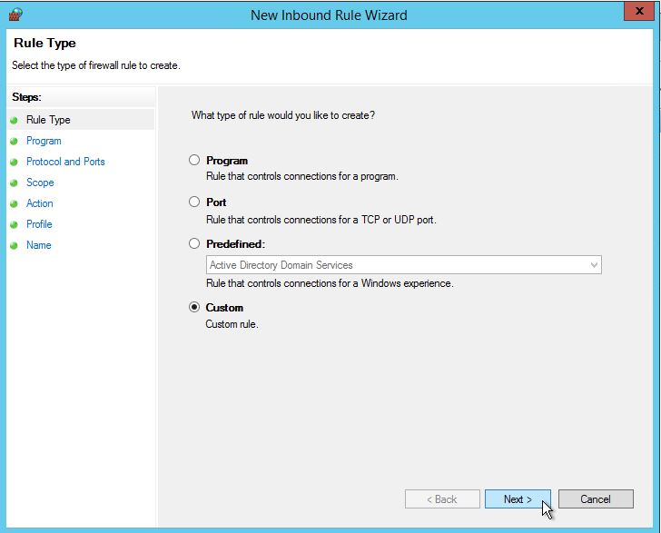 Adding a Custom firewall Rule in Windows Server 2012-2