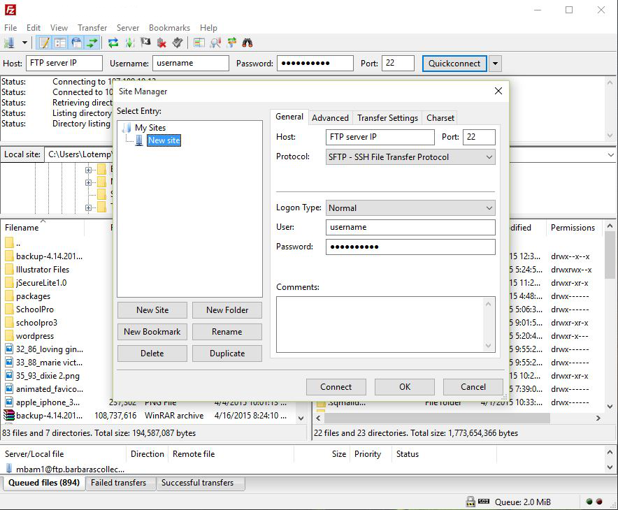 FileZilla Site Manager