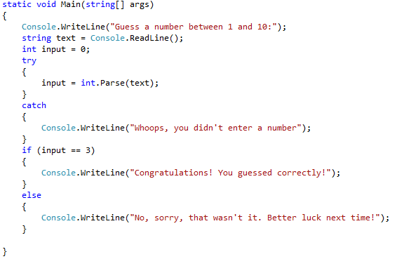 Figure 4: Guessing Game Program Code with Conditional Code Blocks