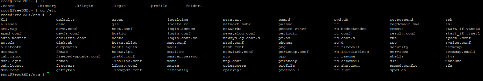 An example of using the '"cd" and "ls" commands