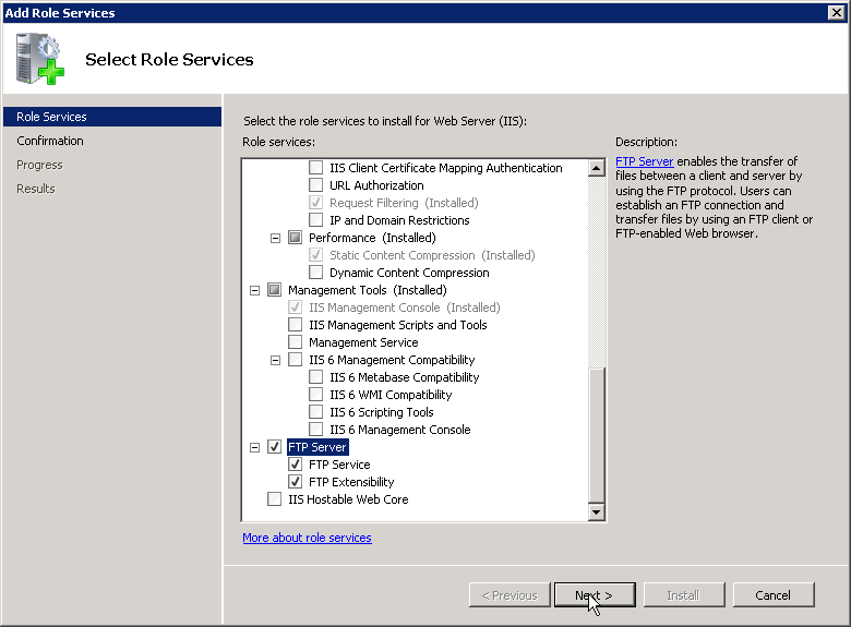 configuration du serveur ftp dans les fenêtres de remplacement 2008