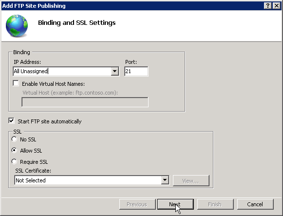Fill out the appropriate fields and select Next