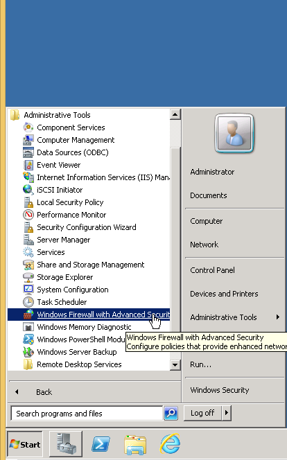 Start: Windows Firewall and Advanced Security