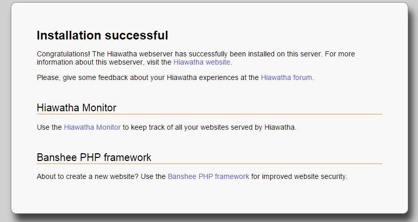 An example of the Hiawatha installation web page
