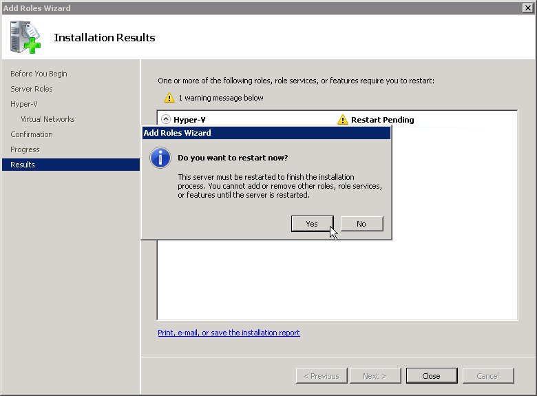 Select reboot server once the installation has completed.