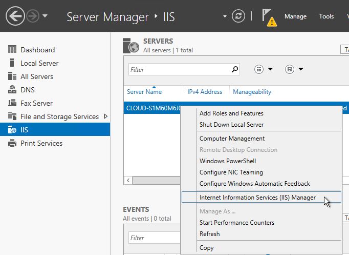 Select IIS Manager in your Server Manager Dashboard