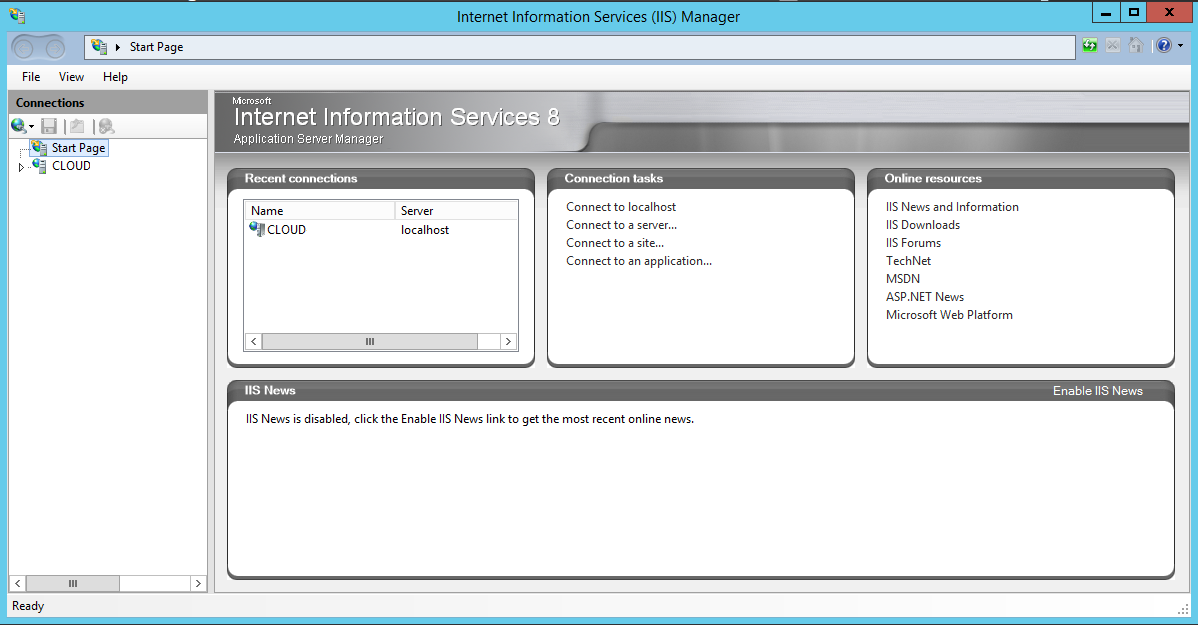 Sample IIS Manager