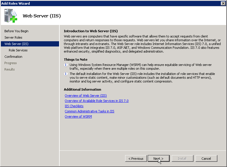 Select next in Web Server (IIS) 