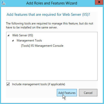Include the management tools and select Add Features.