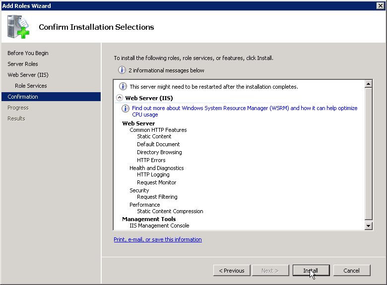 Confirm installation Selections and select Install