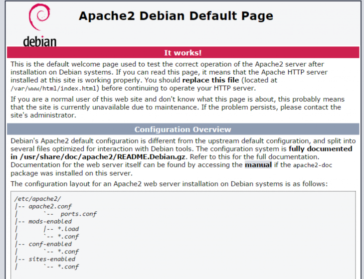 Ein Beispiel für die Standard-Apache- Seite auf Debian 8