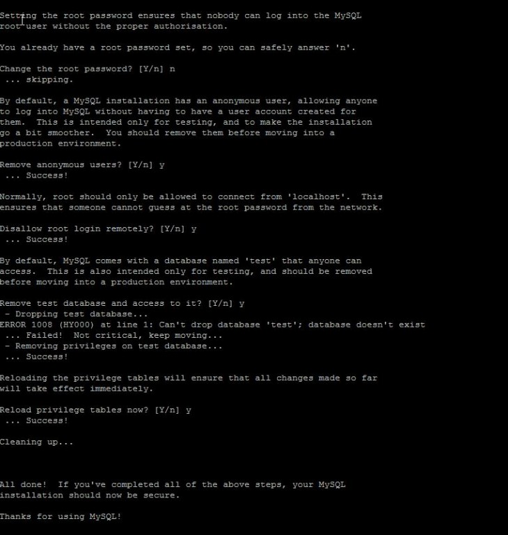 Ein Beispiel für die Fragen während mysql_secure_installation