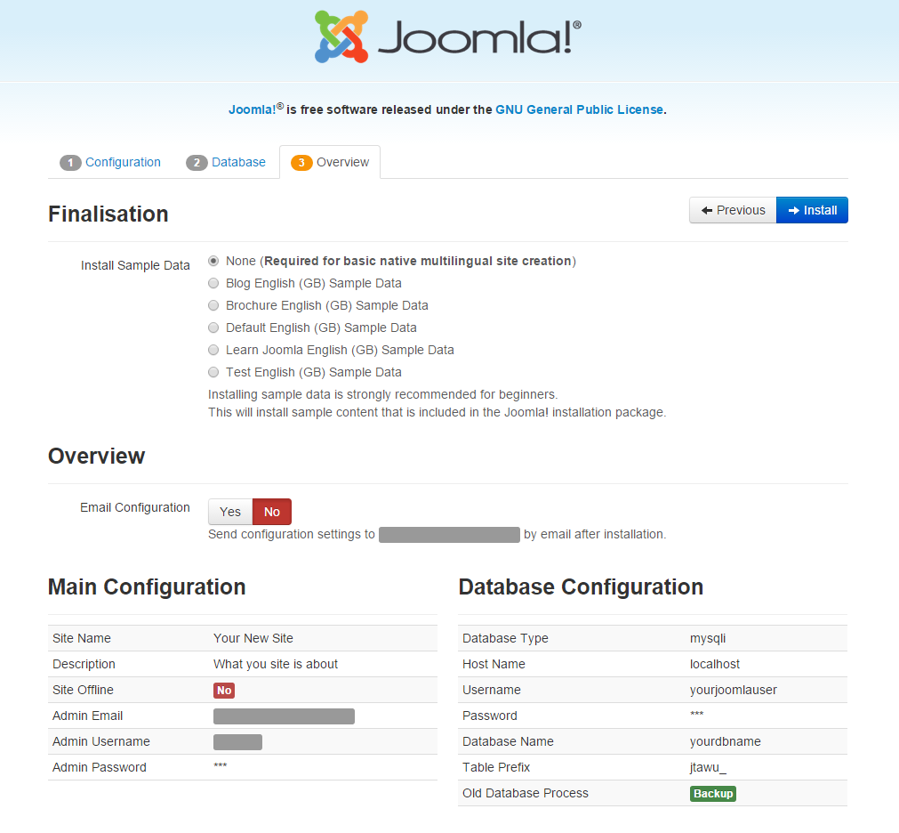 Look at the overview and make sure your information is correct. Once satisfied click "Install."