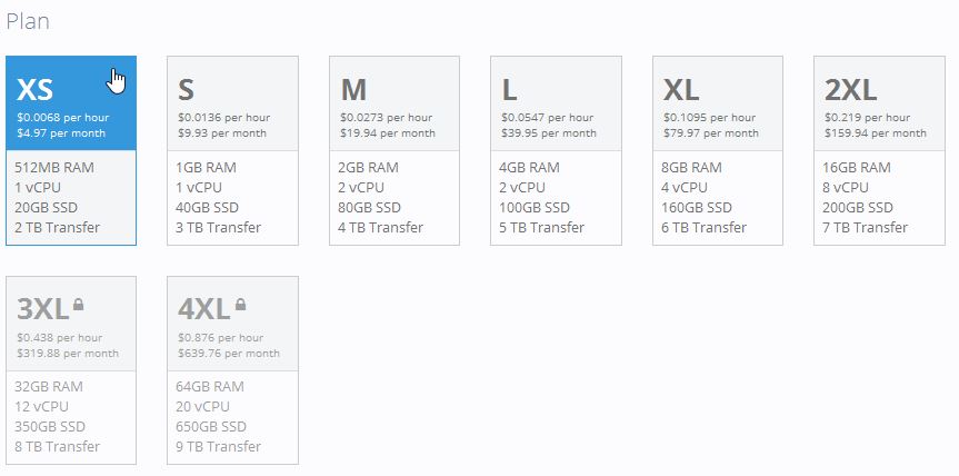Server size selected