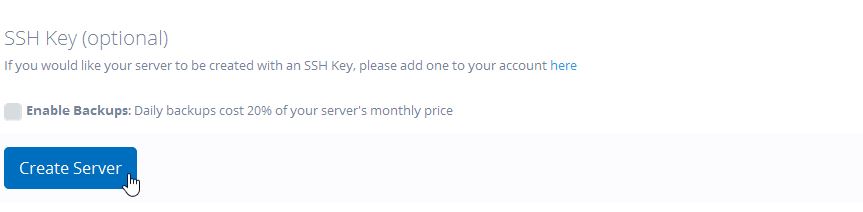 Create Server selected